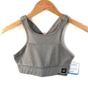 Bodybuilding.com gray crisscross back Mesh top half sports bra,‎ Size M, NWT